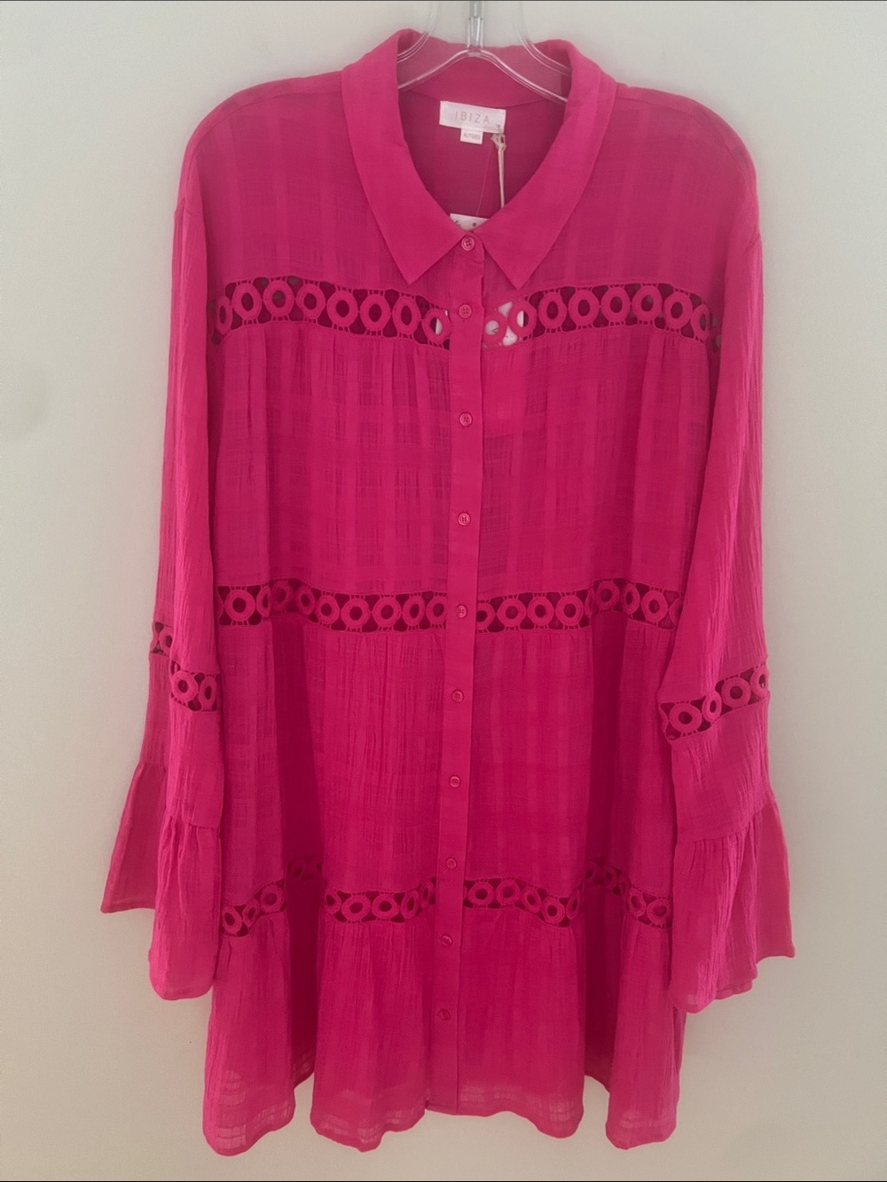 NWT Ibiza Anne Cole Raspberry Sorbet Swim Cover-Up Tunic XL Eyelet Lace Boho